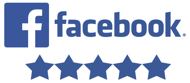 Facebook logo with five stars beneath, suggesting a positive rating or review.